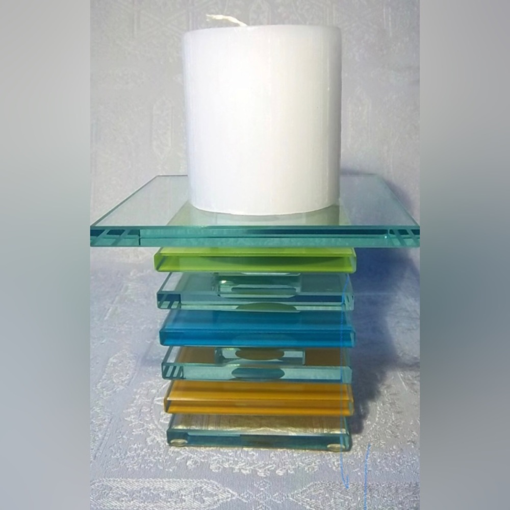 Retired Retro Partylite Multicolored Glass Prism Tapered Glass Candle Holder